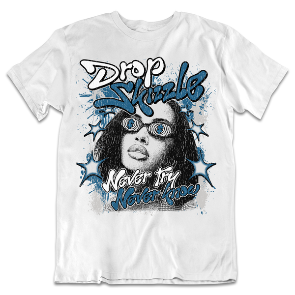 Military Blue 4s DropSkizzle Unisex T-Shirt Never Try Never Know Graphic Tee