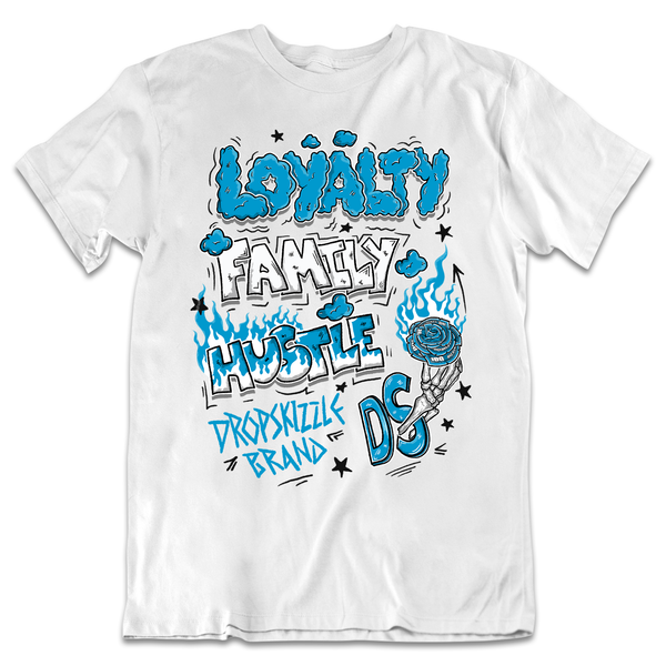 Powder Blue 9s DropSkizzle Unisex T-Shirt Loyalty Family Hustle Graphic Tee