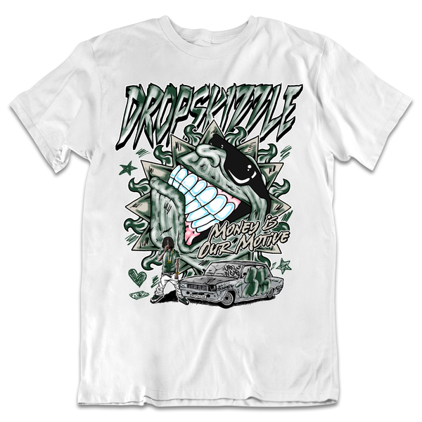 Oxidized Green 4s DropSkizzle Unisex T-Shirt Money Is Our Motive Graphic Tee