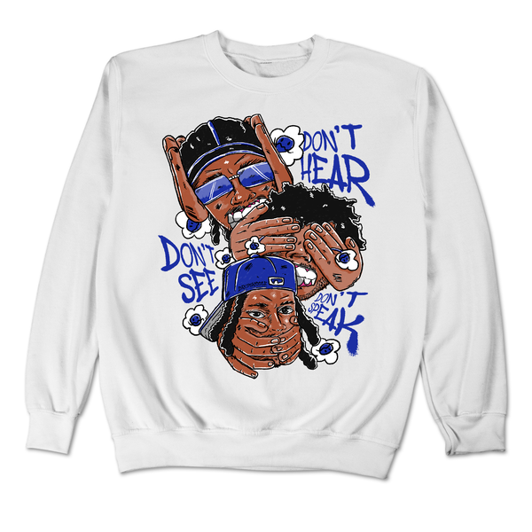 Dunk Racer Blue White DropSkizzle Unisex Sweatshirt Don’t See Don’t Hear Don’t Speak Graphic