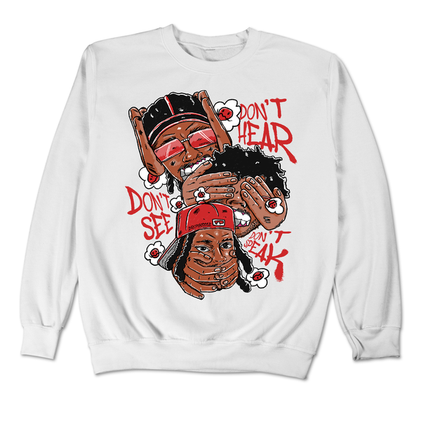 Dunk University Red DropSkizzle Unisex Sweatshirt Don’t See Don’t Hear Don’t Speak Graphic