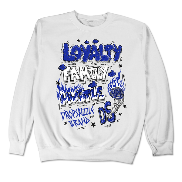 Dunk Racer Blue White DropSkizzle Unisex Sweatshirt Loyalty Family Hustle Graphic