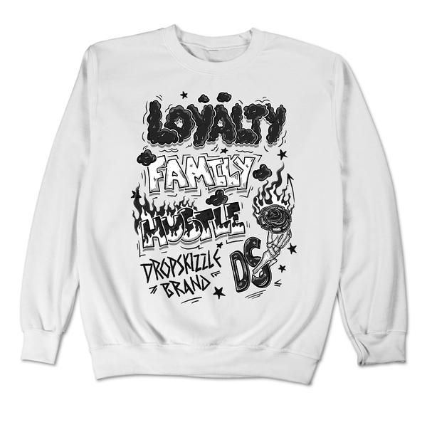 Dunk Retro White Black DropSkizzle Unisex Sweatshirt Loyalty Family Hustle Graphic