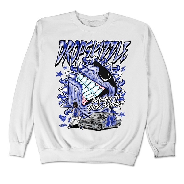 Dunk Racer Blue White DropSkizzle Unisex Sweatshirt Money Is Our Motive Graphic