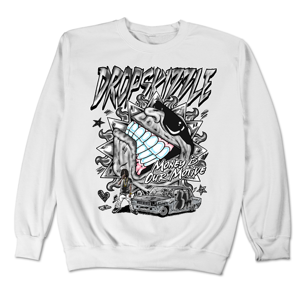 Dunk Retro White Black DropSkizzle Unisex Sweatshirt Money Is Our Motive Graphic