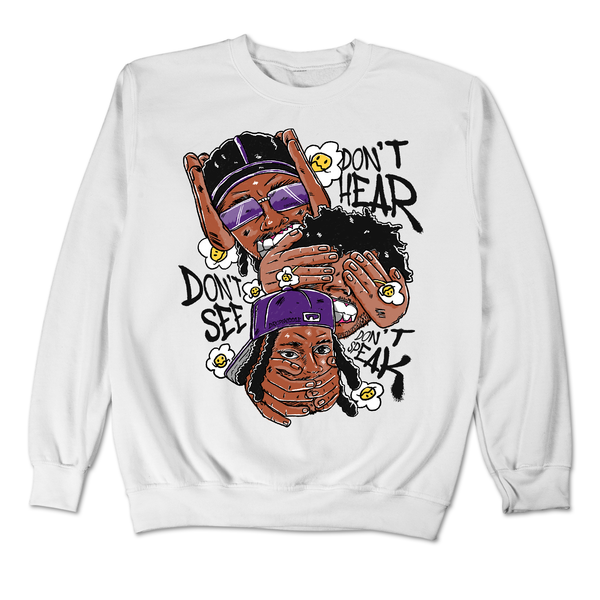 Field Purple 12s DropSkizzle Unisex Sweatshirt Don’t See Don’t Hear Don’t Speak Graphic