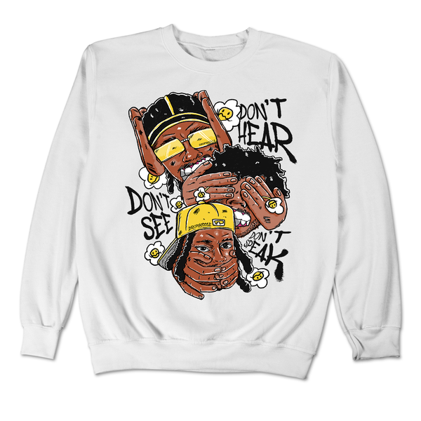 Yellow Thunder 4s DropSkizzle Unisex Sweatshirt Don’t See Don’t Hear Don’t Speak Graphic