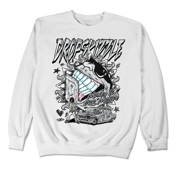 Black Canvas 4s DropSkizzle Unisex Sweatshirt Money Is Our Motive Graphic