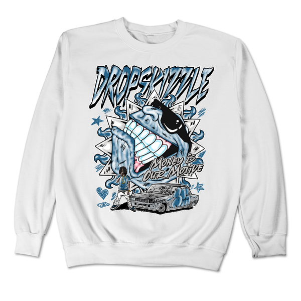 Military Blue 4s DropSkizzle Unisex Sweatshirt Money Is Our Motive Graphic