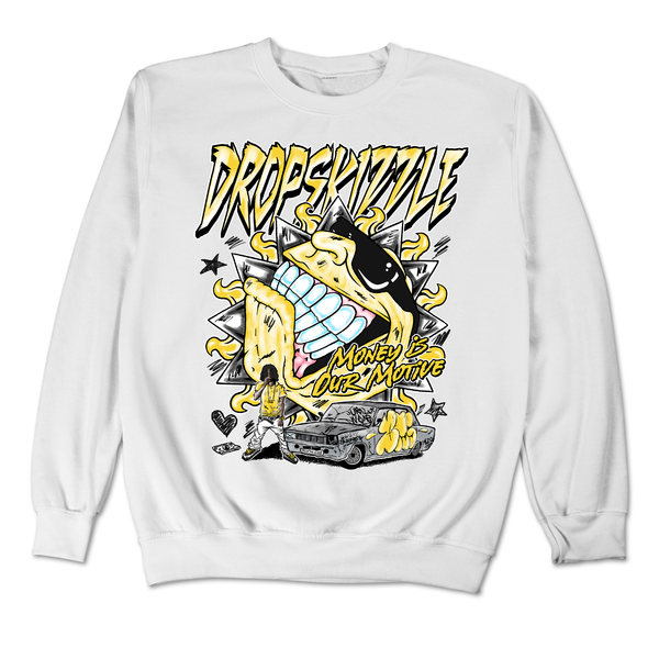 Yellow Thunder 4s DropSkizzle Unisex Sweatshirt Money Is Our Motive Graphic