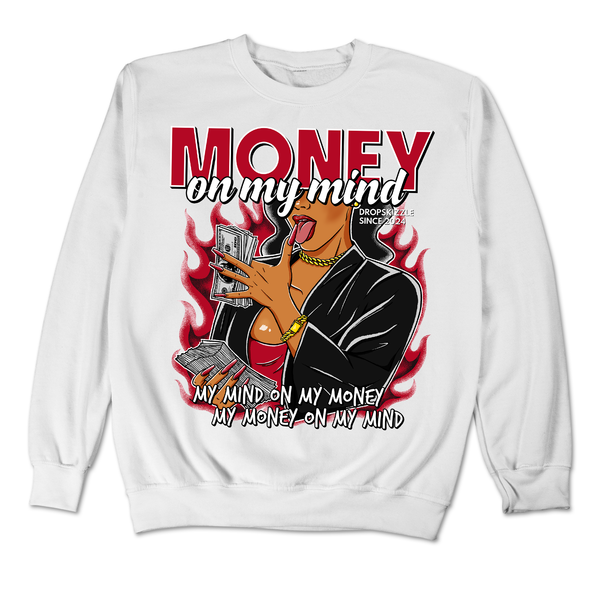 Red Thunder 4s DropSkizzle Unisex Sweatshirt Money On My Mind Graphic