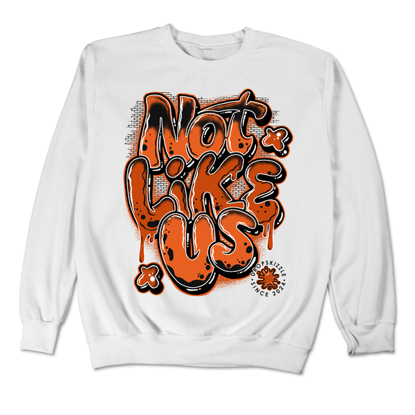 Brilliant Orange 12s DropSkizzle Unisex Sweatshirt Not Like Us Graphic